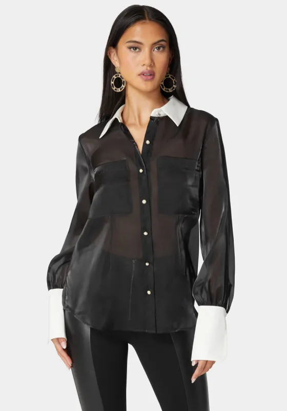 Liquid Chiffon Satin Combo Blouse sold by Bebe