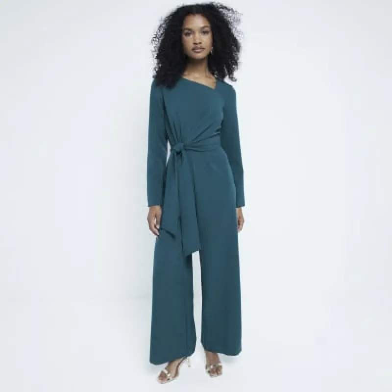 Green Tailored Wrap Front Jumpsuit sold by River Island