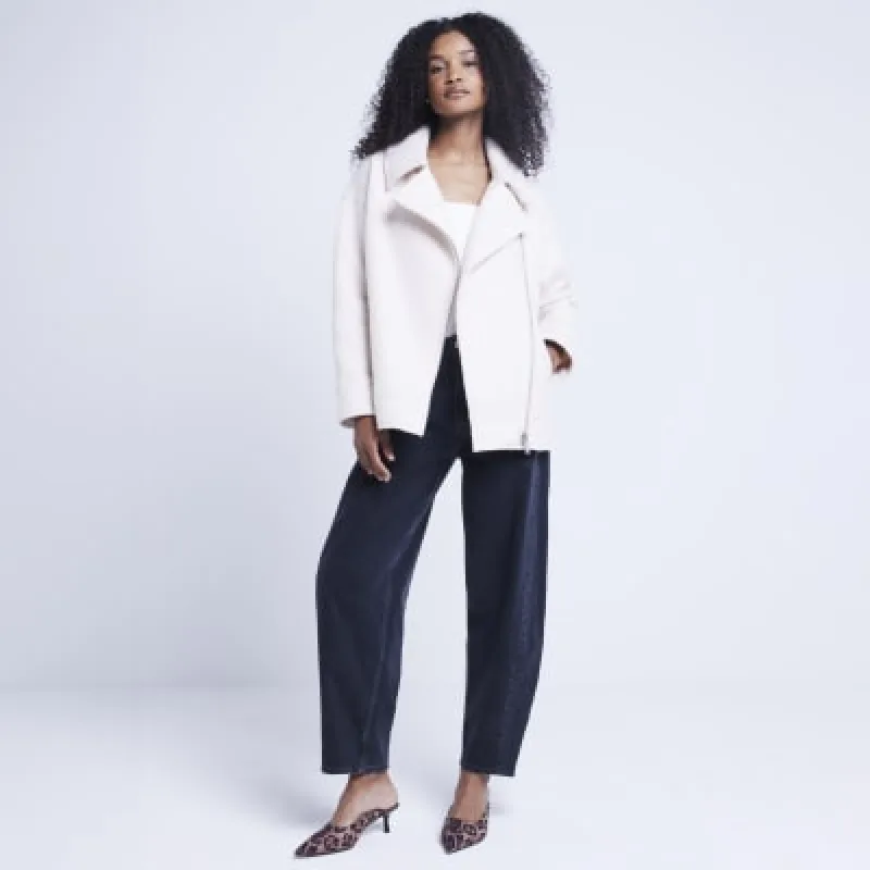Cream Oversize Biker Jacket sold by River Island