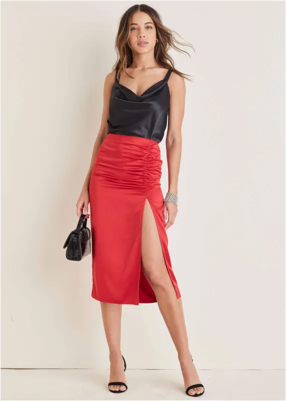 Slit midi skirt - Equestrian Red sold by VENUS