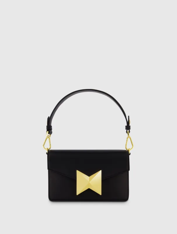 Black Mini Leather Shoulder Handbag With Gold Hardware sold by Mac Duggal