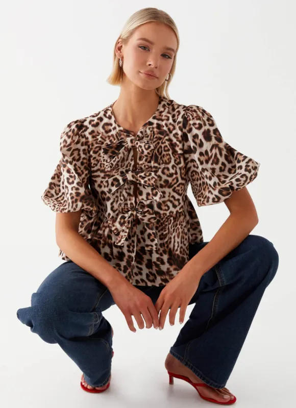 Western Wind Tie Top - Leopard sold by Peppermayo