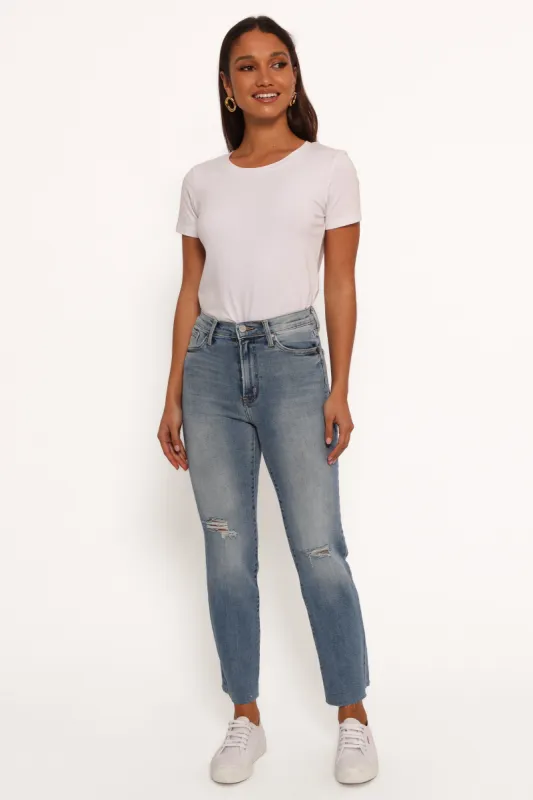 Just Black Distressed Slim Leg Jean - Light Denim sold by Petal & Pup