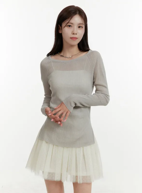 Solid Knitted Long Sleeve Top OY409 sold by Lewkin