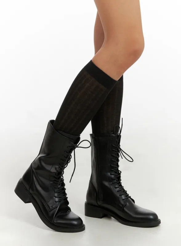 Lace-Up Faux Leather Boots IY422 sold by Lewkin