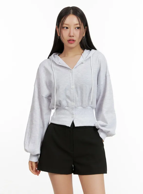 Buttoned Crop Sweat Hoodie OU411 sold by Lewkin