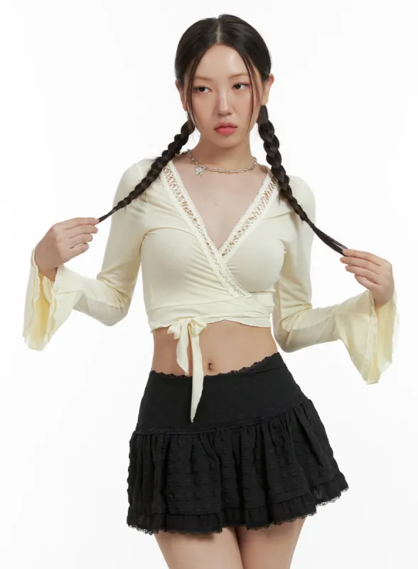 Lace V-Neck Wrapped Crop Top OL402 sold by Lewkin