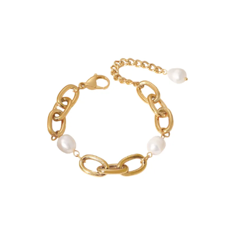 Eternity Freshwater Pearl Chunky Cable Chain Bracelet in 18K Gold-Plated Steel sold by Buddy Love