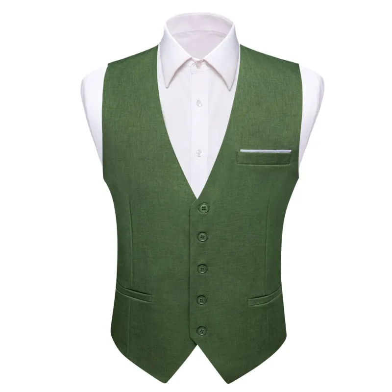 Barry Wang Waistcoat Fern Green Vest for Men V-Neck Sleeveless Formal Vest sold by Barrywang