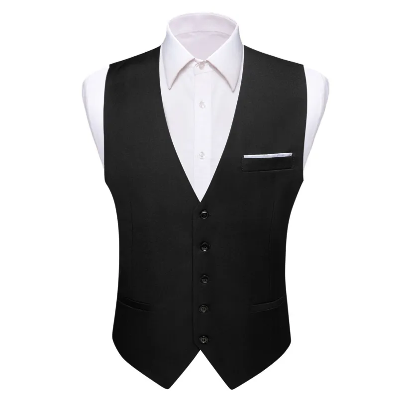 Barry Wang Mens Black Vest for Suit V-Neck Sleeveless Silk Waistcoat for Men sold by Barrywang