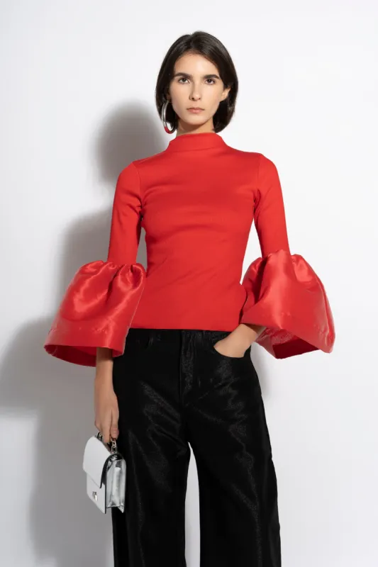 RED TURTLENECK PUFF SLEEVE TOP sold by Marques ’ Almeida