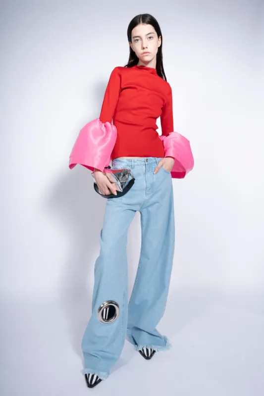 LIGHT BLUE BOYFRIEND TROUSERS WITH BIG EYELET sold by Marques ’ Almeida