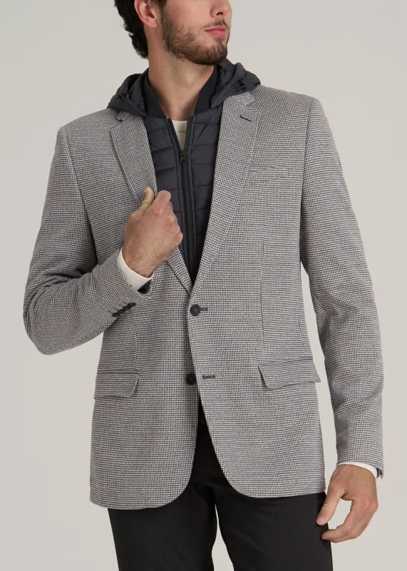 Hooded Bib Blazer for Tall Men in Chocolate and Black Houndstooth sold by American Tall
