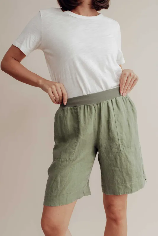 Aster Khaki Linen Shorts sold by Blue Bungalow