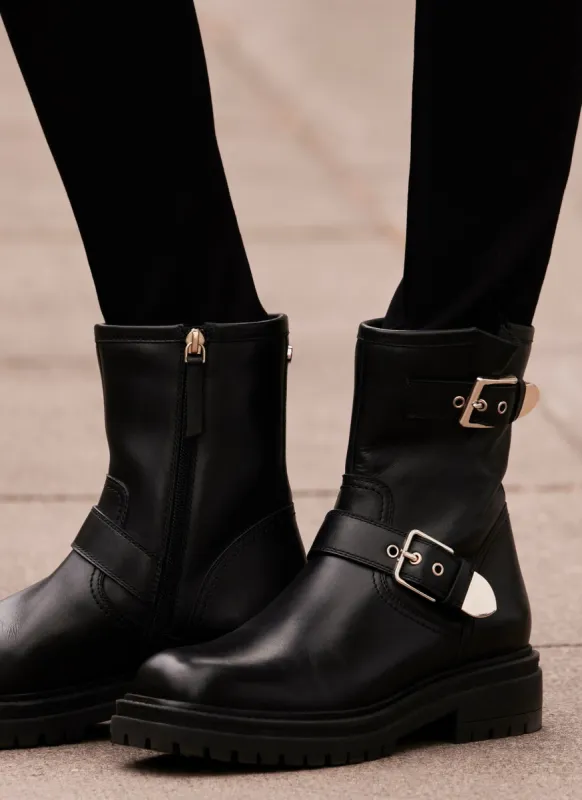 Geo Black Leather Biker Boots sold by Mint Velvet