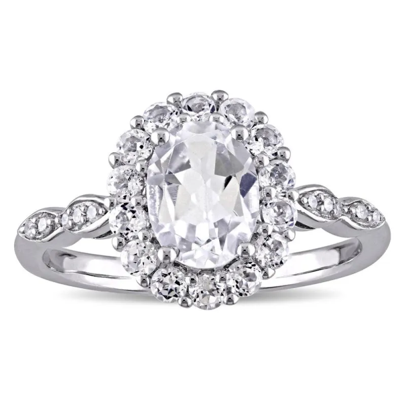 Miadora 14k White Gold Oval-cut White Topaz and Diamond Accent Halo Engagement Ring sold by Zulily
