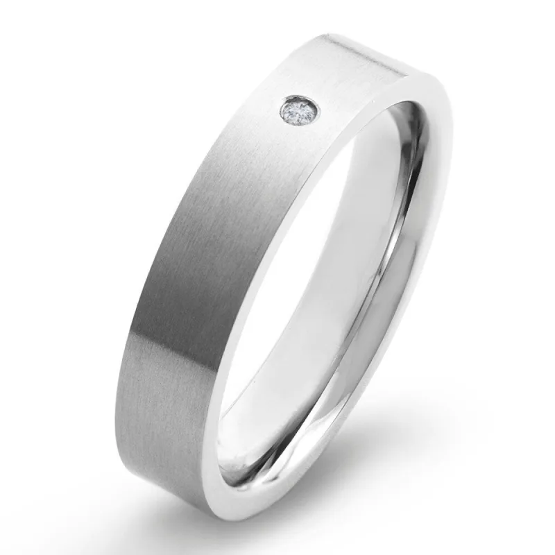Men's Brushed Titanium 0.02 CTTW Diamond Flat Comfort Fit Ring (5mm)) sold by Zulily