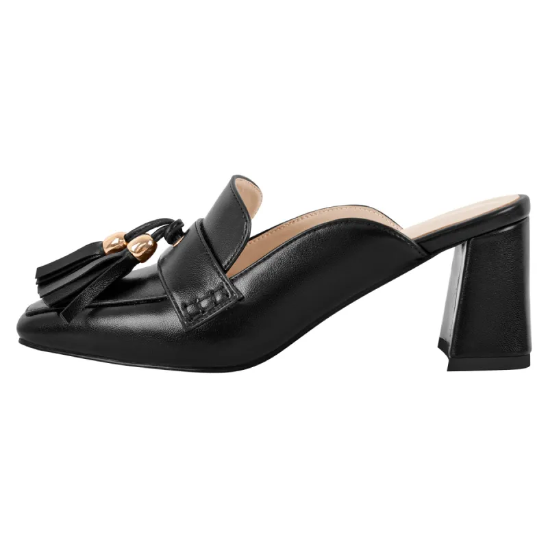 Square Toe Fringe Chunky Heel Mules sold by Onlymaker
