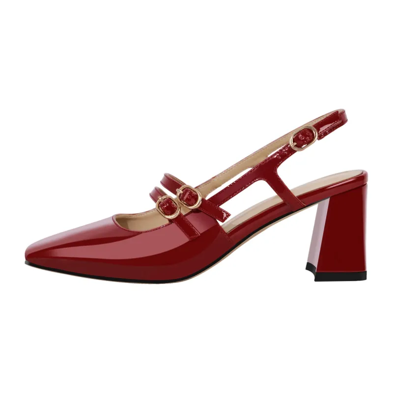 Square Toe Two Straps Chunky Heel Slingback Pumps sold by Onlymaker