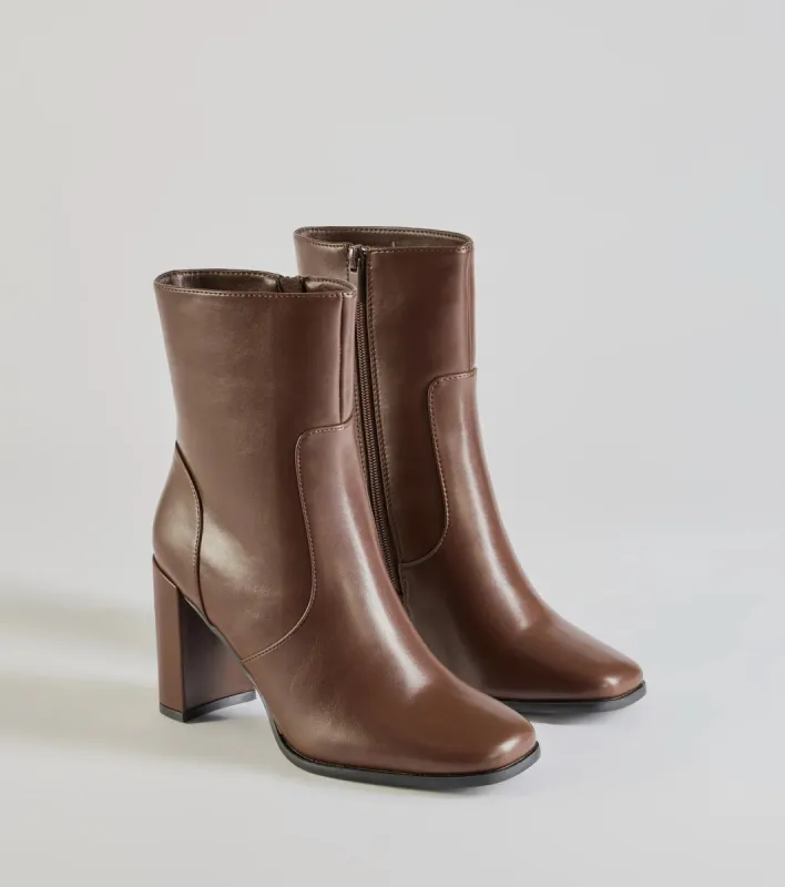 Sleek Fave Faux Leather Block Heel Booties sold by Windsor