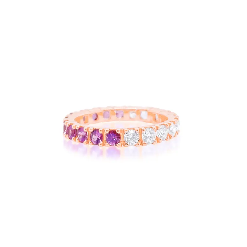Size 6.5 Half and Half Pink Sapphire and Diamond Eternity Band sold by Meira T