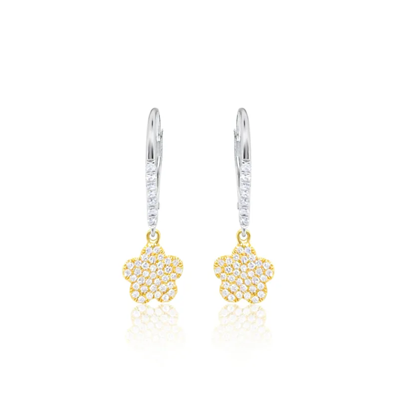 Two Tone Gold Flower Diamond Earrings sold by Meira T