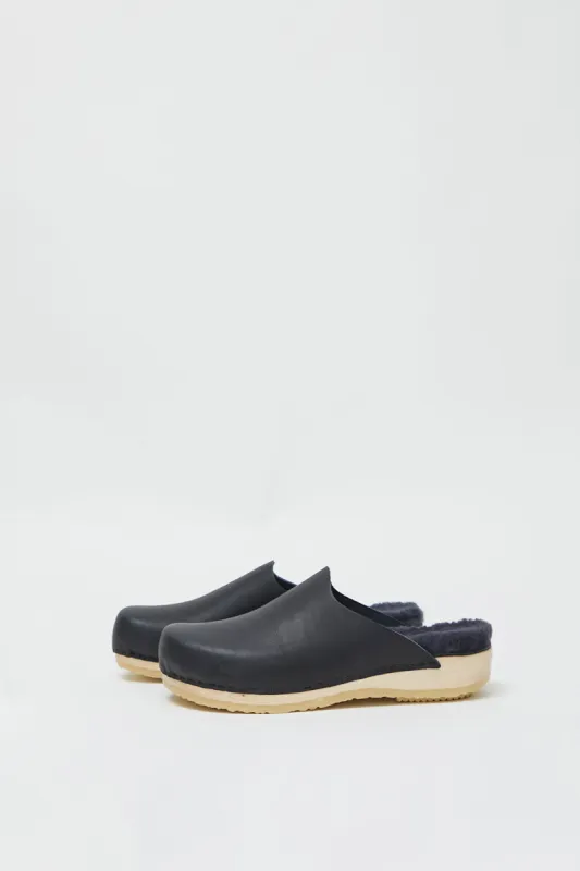 No.6 Contour Clog with Shearling on Flat Base in Indigo sold by No. 6
