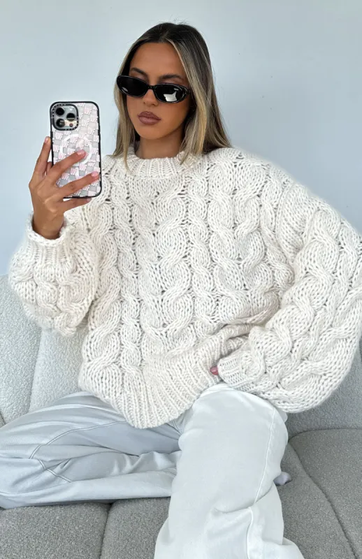 Real Feelings Oversized Knit Sweater Off White sold by White Fox Boutique