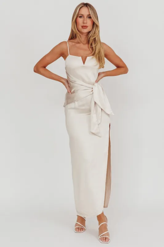 Celestine Waist Tie Satin Maxi Dress Light Champagne sold by Selfie Leslie