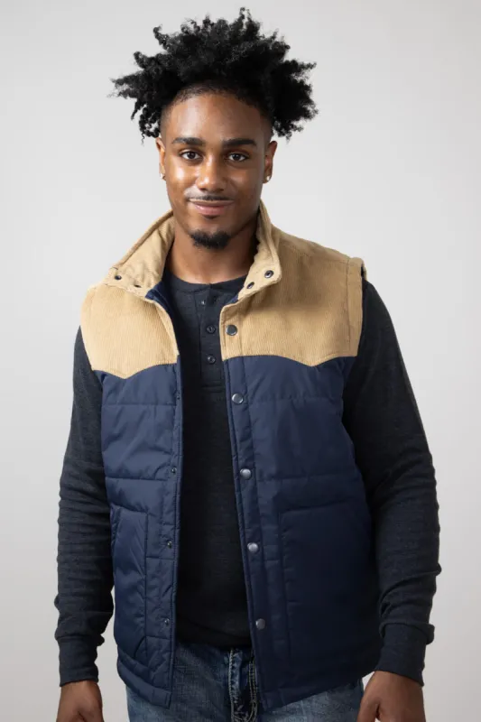 Union Work Wear Vest for Men in Navy/Tan | H33BYA6-410H NAVY/TAN sold by Glik’s
