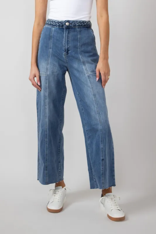 Braided Waist Wide Leg Jeans for Women | MAP2804-LTDENIM sold by Glik’s