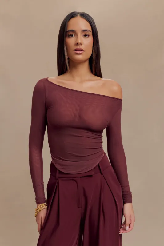 Colette Boat Neck Mesh Top - Mahogany sold by Meshki