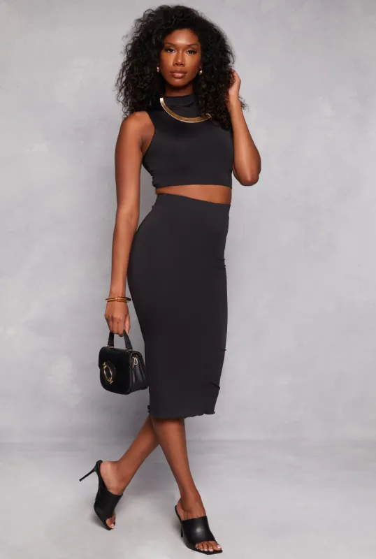 Stretch High Waisted Midi Pencil Skirt sold by Rainbow