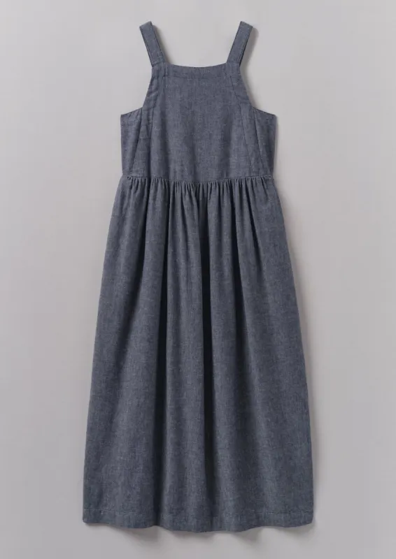 Cotton Linen Twill Gathered Waist Dress | Indigo Blue sold by TOAST