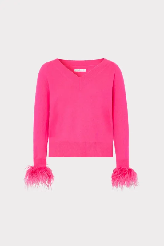 Feather Cuff V-neck Sweater sold by Milly