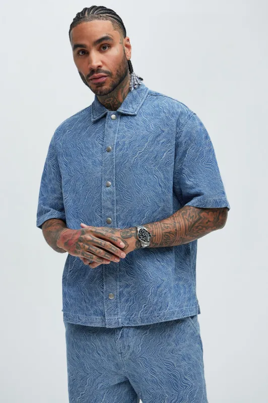 Seashell Denim Shirt - Light Blue sold by Fashion Nova