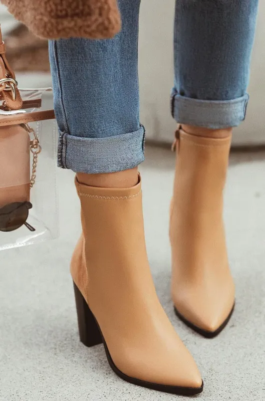 Triumph Block Heel Ankle Boots - Nude sold by Miss Lola