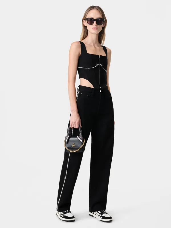 WOMEN - WOMEN'S CRYSTAL TRIMMED CORSET TOP - Black sold by AMIRI