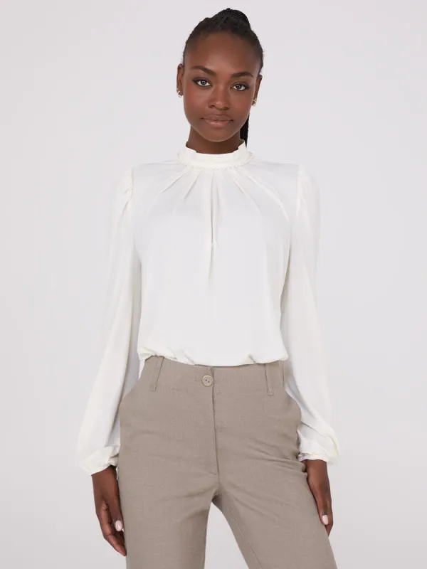 Textured Mock Neck Top With Pearl Details sold by Suzy Shier