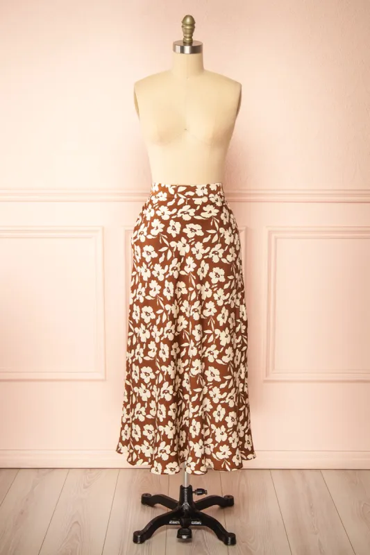 Kelly Brown | Floral Satin Midi Skirt w/ Pockets sold by Boutique 1861