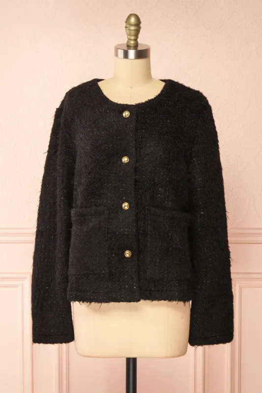 Avalee Black | Fuzzy Knit Cardigan w/ Pockets sold by Boutique 1861