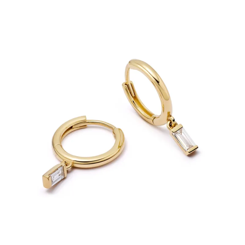 Estée Lalonde Fine Baguette Diamond Huggie Earrings 14ct Solid Gold sold by Daisy Jewellery