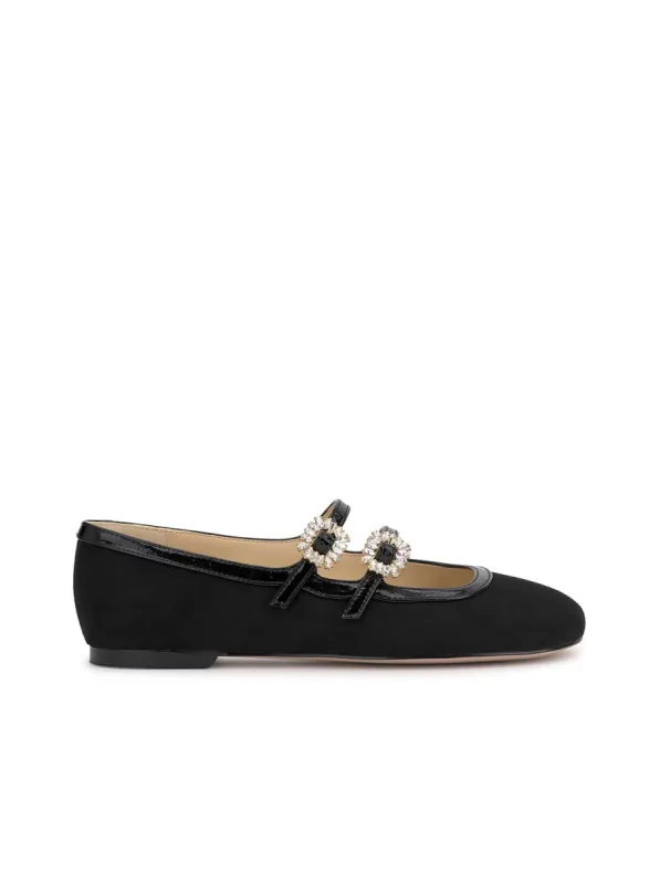 Allista Buckle Ballet Flat in Black Suede sold by Jessica Simpson