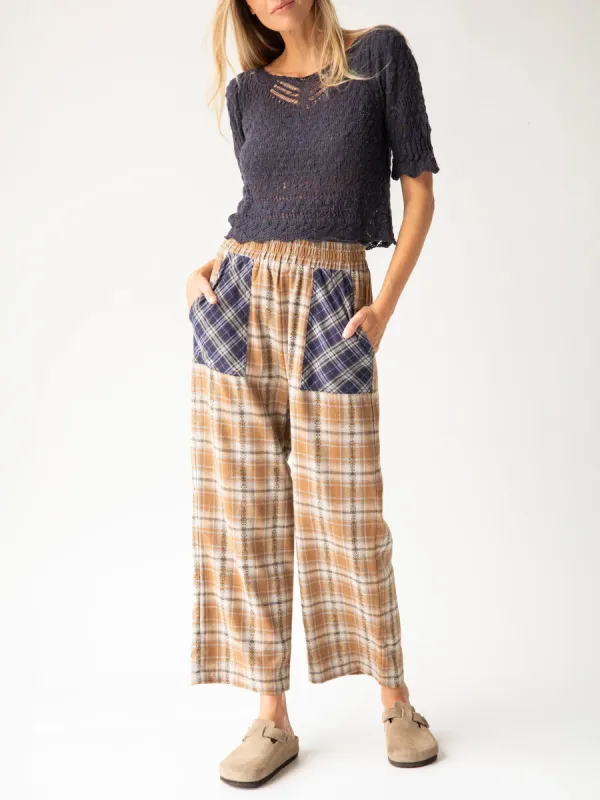 Beckett Flannel Pant - Light Brown Navy Mixed Plaid sold by NATURAL LIFE