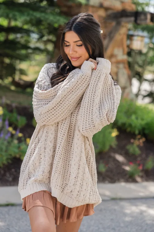 Wide Open Spaces Beige Chenille Cable Knit Oversized Sweater FINAL SALE sold by Pink Lily
