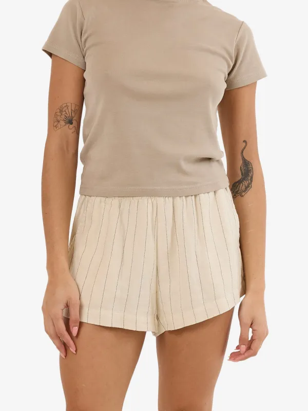 Olivia Pinstripe Elastic Short - Tofu sold by Thrills