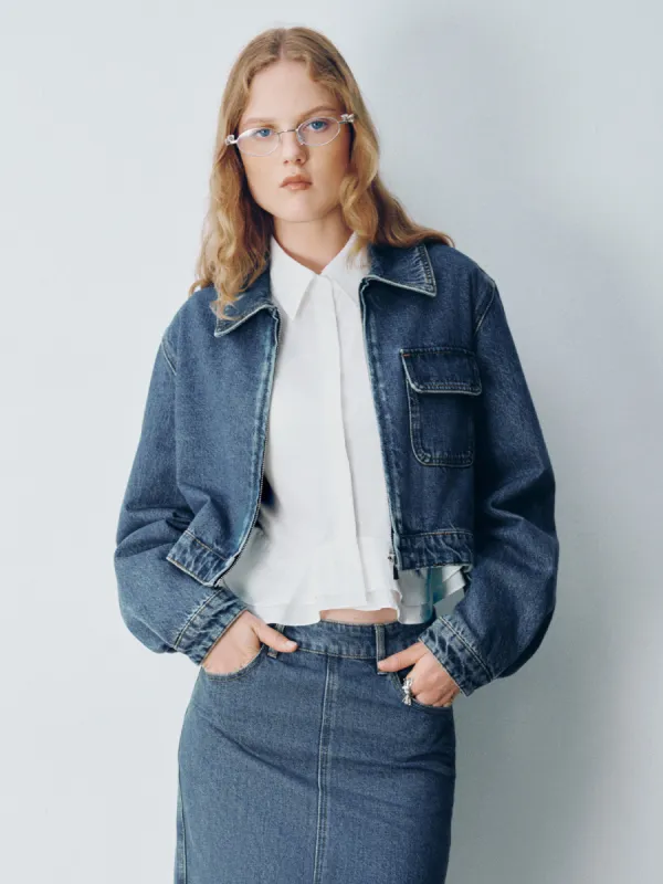 Zipper Front Loose Denim Shirt sold by Urban Revivo