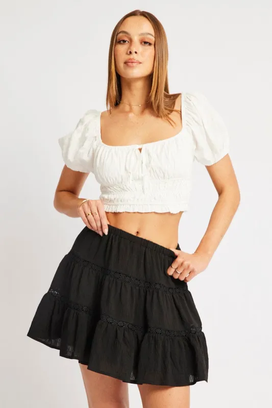Black Skater Skirt Tiered High Rise Mini Lace Insert sold by Ally Fashion