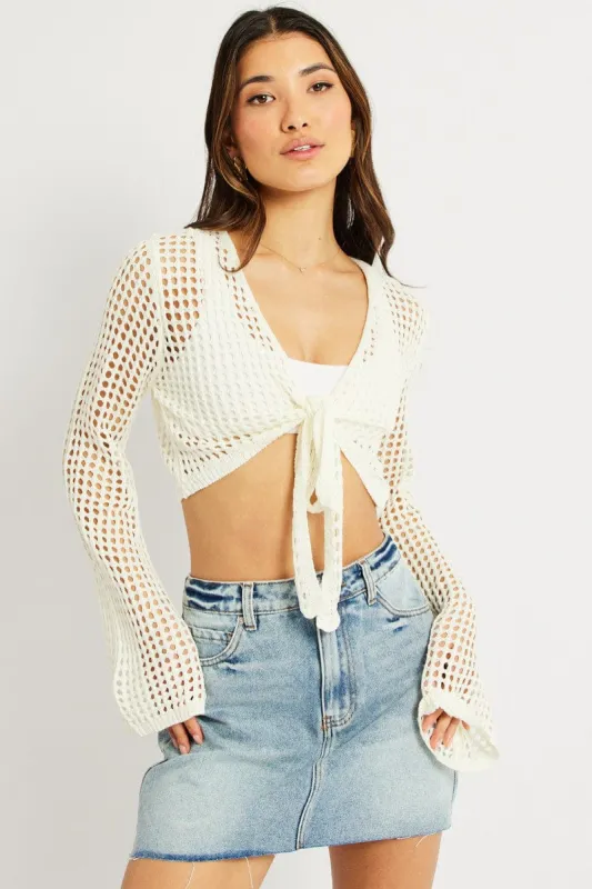 White Crochet Tie Up Cardigan sold by Ally Fashion