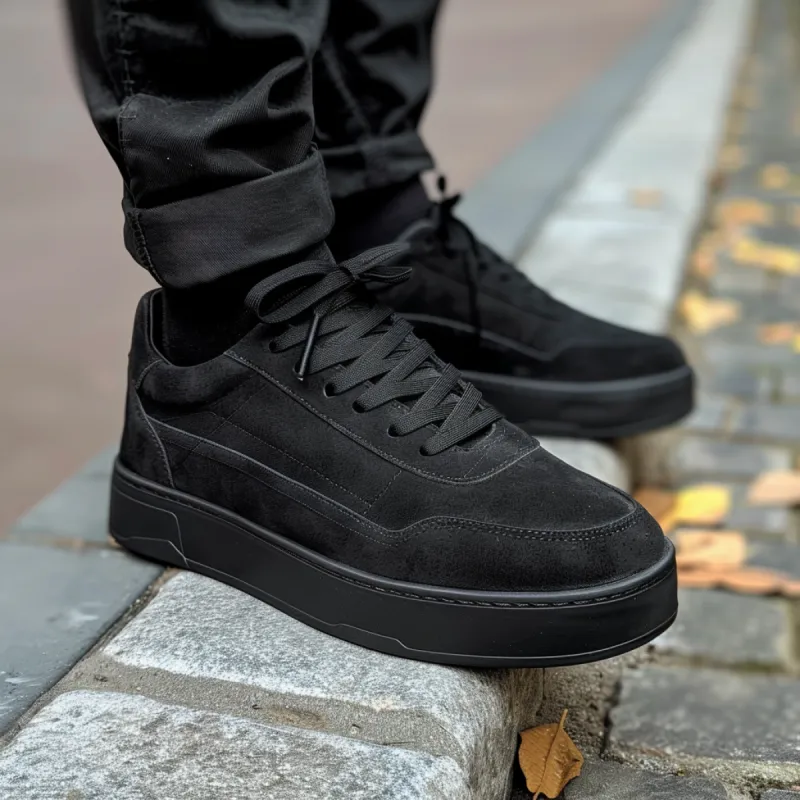 Black Suede Leather Lattanzio With Thick Sole Sneakers sold by Costoso Italiano